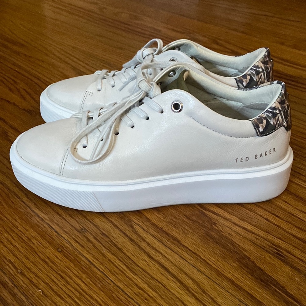 Ted Baker Cream Sneakers with Patterned Heel